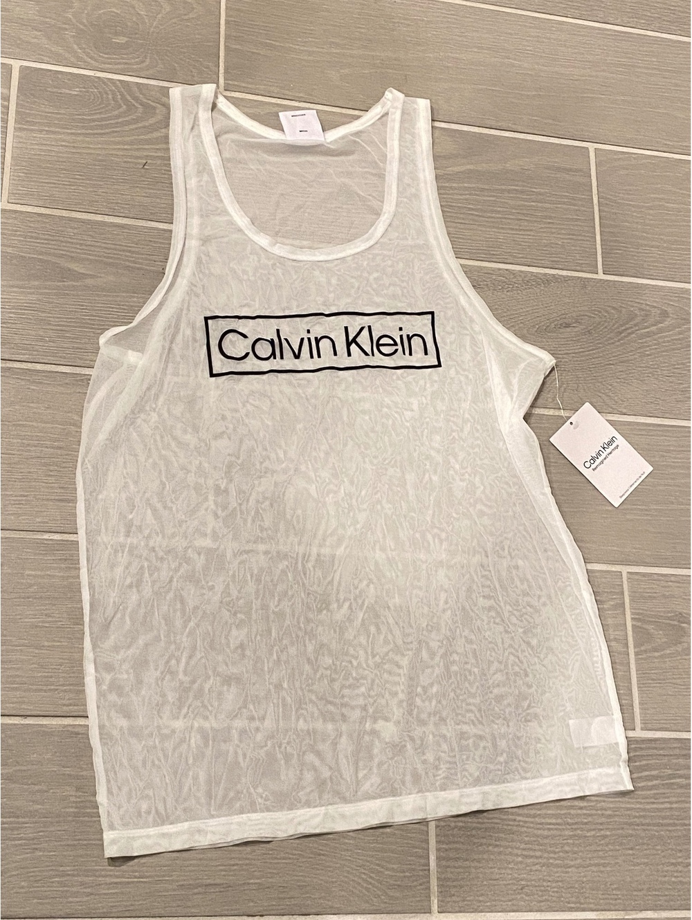 Calvin Klein White Sheer Mesh Sleeveless Sleepwear Top, Size M